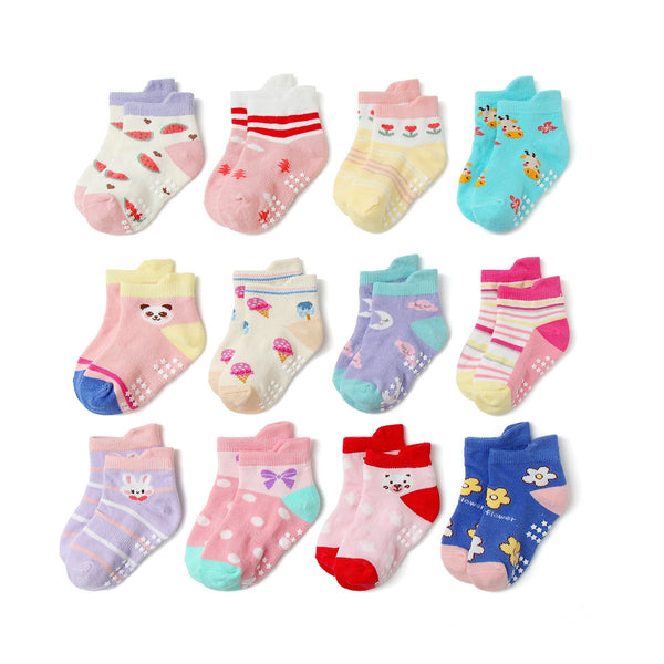 "Adelaide" Girls Anti-Slip Ankle Socks -6-Pack