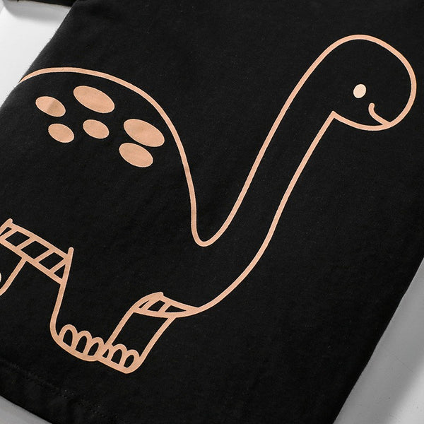 Black Dino Graphic Tee & Brown Shorts Toddler & Kids 2-Piece Outfit