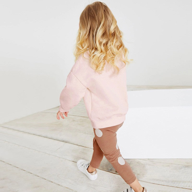 Fleece-Lined Bear Sweatshirt & Polka Dot Leggings Set-Toddler & Kids