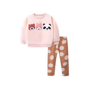 Fleece-Lined Bear Sweatshirt & Polka Dot Leggings Set-Toddler & Kids