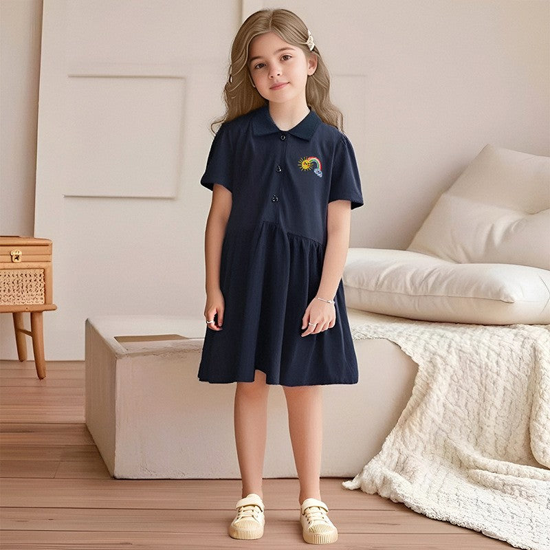 Toddlers & Kids Polo Cotton Dress with Rainbow Embroidery