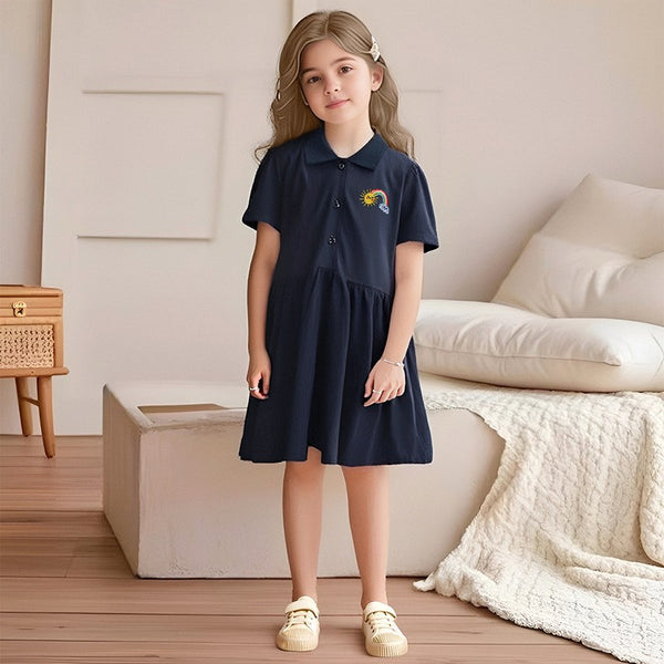 Toddlers & Kids Polo Cotton Dress with Rainbow Embroidery
