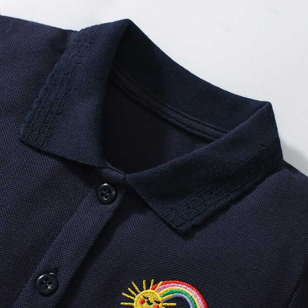 Toddlers & Kids Polo Cotton Dress with Rainbow Embroidery