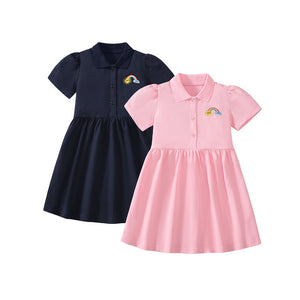 Toddlers & Kids Polo Cotton Dress with Rainbow Embroidery