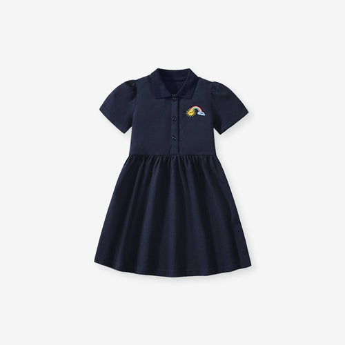 Toddlers & Kids Polo Cotton Dress with Rainbow Embroidery - Yarafly