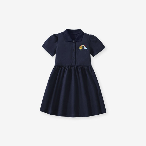 Toddlers & Kids Polo Cotton Dress with Rainbow Embroidery