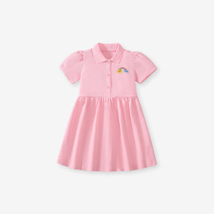 Toddlers & Kids Polo Cotton Dress with Rainbow Embroidery