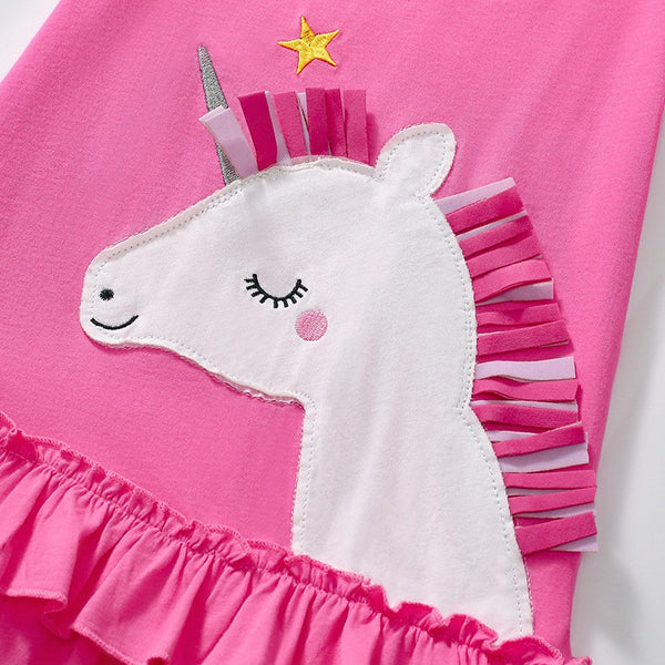 Toddler & Kids Pink Unicorn Ruffle Dress