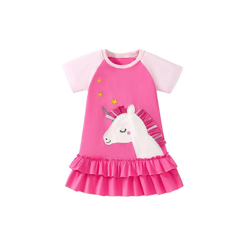 Toddler & Kids Pink Unicorn Ruffle Dress