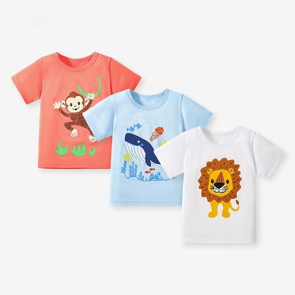 Toddler & Kids Animal Print Short Sleeve T-Shirts – Individual or 3-Pack