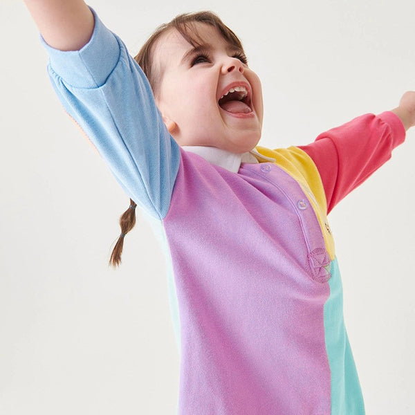 Kids and Toddlers Colorful Patchwork Bunny Polo Dress