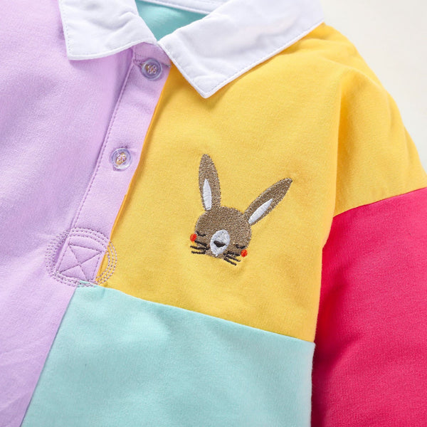 Kids and Toddlers Colorful Patchwork Bunny Polo Dress
