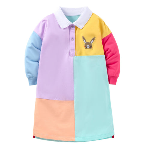 Kids and Toddlers Colorful Patchwork Bunny Polo Dress