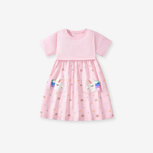 Toddler & Kids Unicorn Rainbow Cotton Dress
