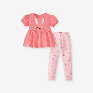 Toddlers & Kids Peach Bunny Tunic Shirt & Leggings