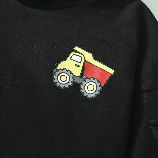 kids black Tractor hoodie Set