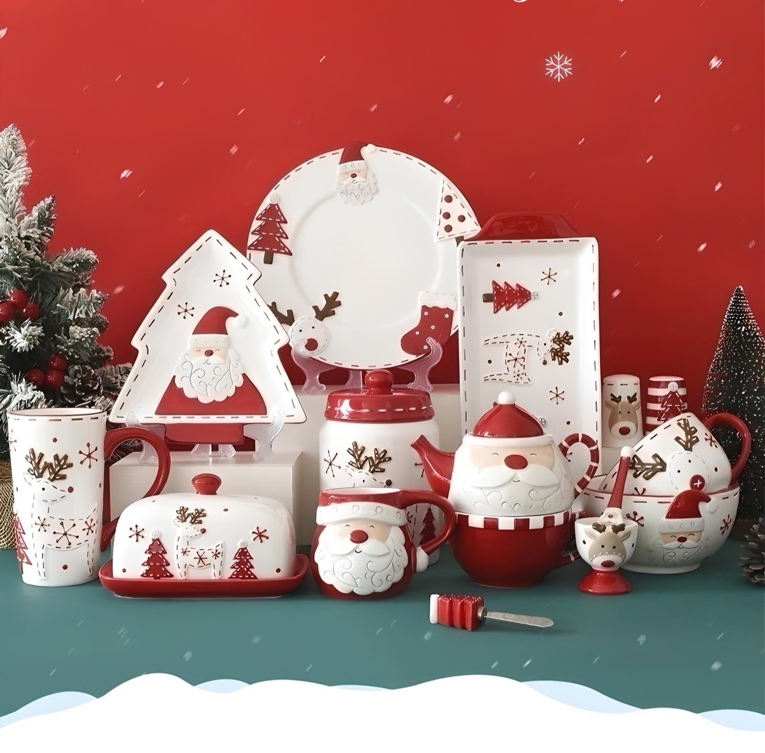 Christmas Ceramic Collection: Santa & Reindeer Holiday Tableware - Yarafly 