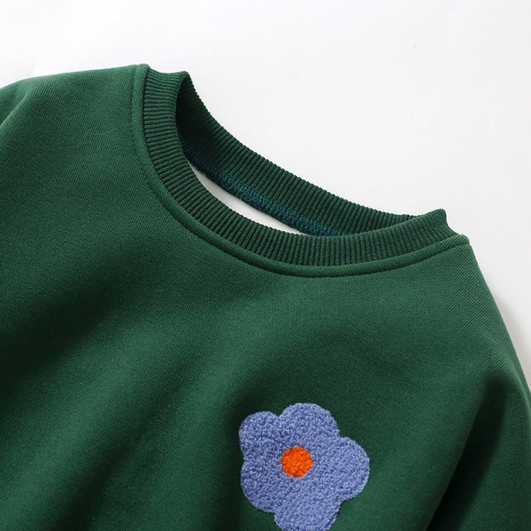 Toddlers & Kids Forest Green Flower Sweatshirt for Girls