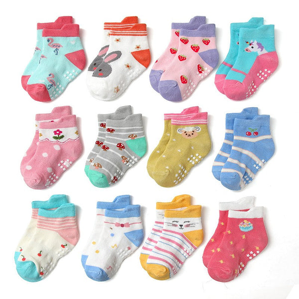 "Adelaide" Girls Anti-Slip Ankle Socks -6-Pack
