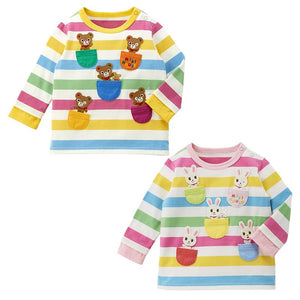 Boy and Girl Adorable Striped Animal Pocket Long-Sleeve Shirt for Baby, Toddler & Kids