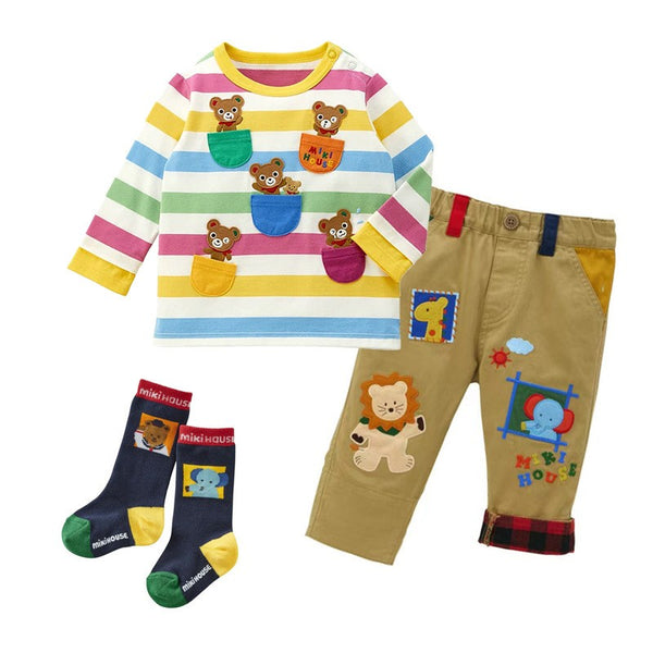 Boy and Girl Adorable Striped Animal Pocket Long-Sleeve Shirt for Baby, Toddler & Kids