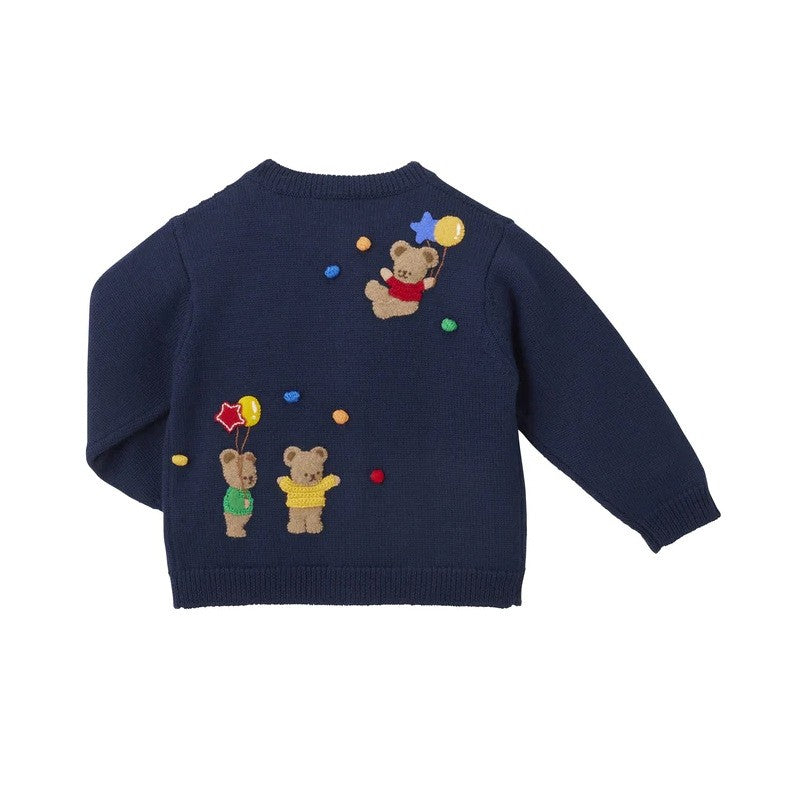 Baby, Toddler & Kids Navy Blue Bear Embroidered Cardigan Sweater for Boys