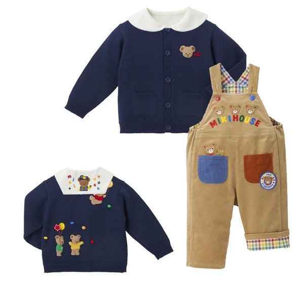 Baby, Toddler & Kids Navy Blue Bear Embroidered Cardigan Sweater for Boys