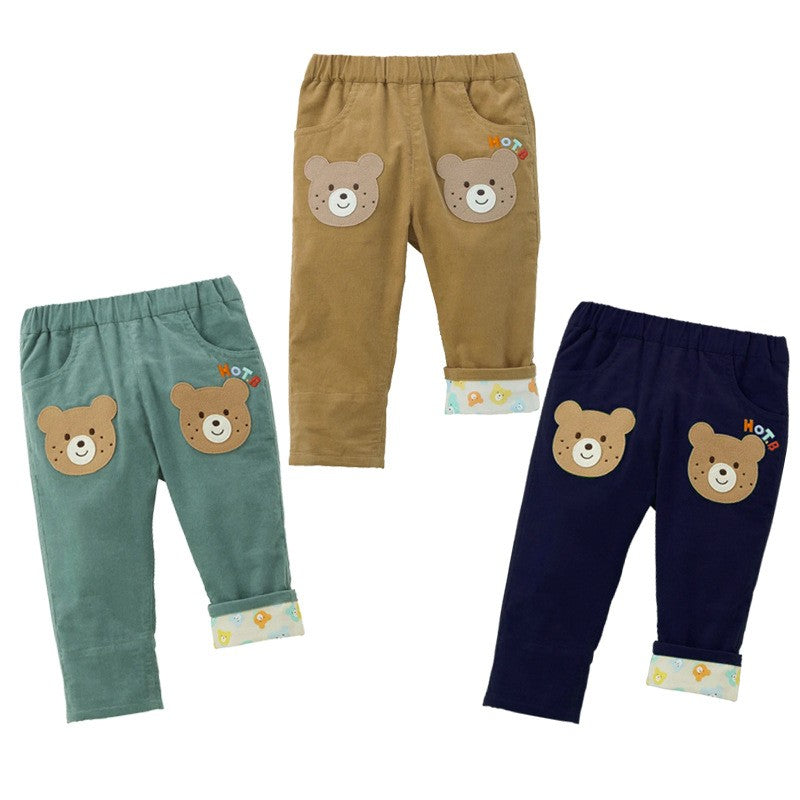 Baby, Toddler & Kids Happy Bear Corduroy Pants Roll-Up Bottoms with Pocket Details for Boys