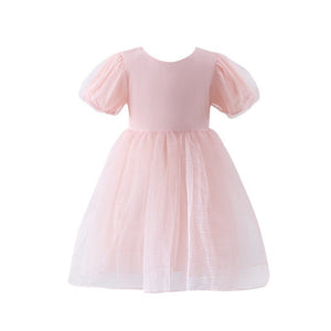 Girls Princess Puff Sleeve Tulle Dress - Pink or White
