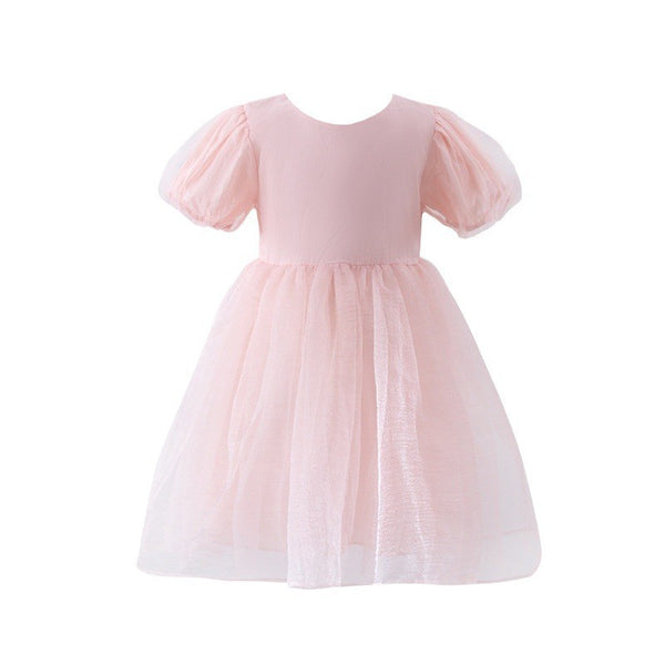 Girls Princess Puff Sleeve Tulle Dress - Pink or White