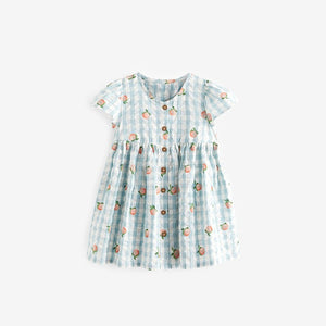 Charming Checkered Floral Print Dress for Little Girls