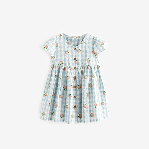 Charming Checkered Floral Print Dress for Little Girls