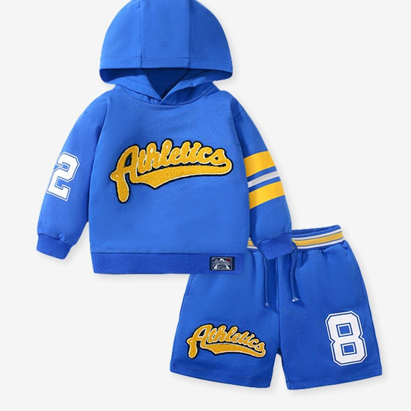 2-Piece Boys Hoodie & Shorts Set - Blue "Athletics"