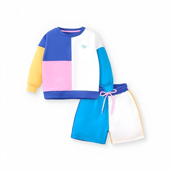 Color Block Sweatshirt & Shorts Set