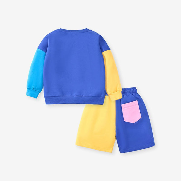 Color Block Sweatshirt & Shorts Set