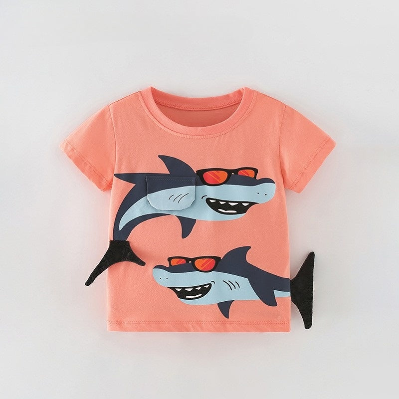 Shark Kids T-Shirt with 3D Tail & Sunglasses