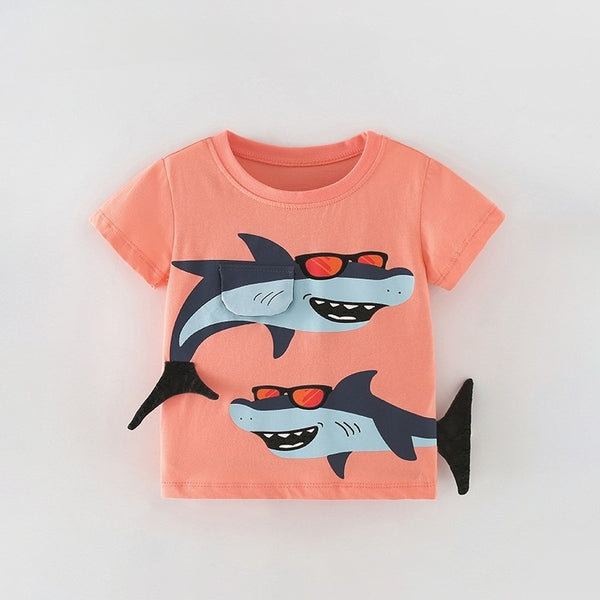 Shark Kids T-Shirt with 3D Tail & Sunglasses