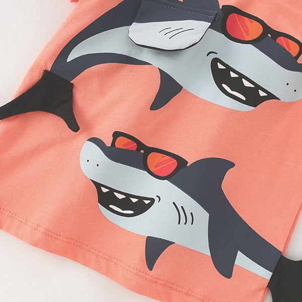 Shark Kids T-Shirt with 3D Tail & Sunglasses