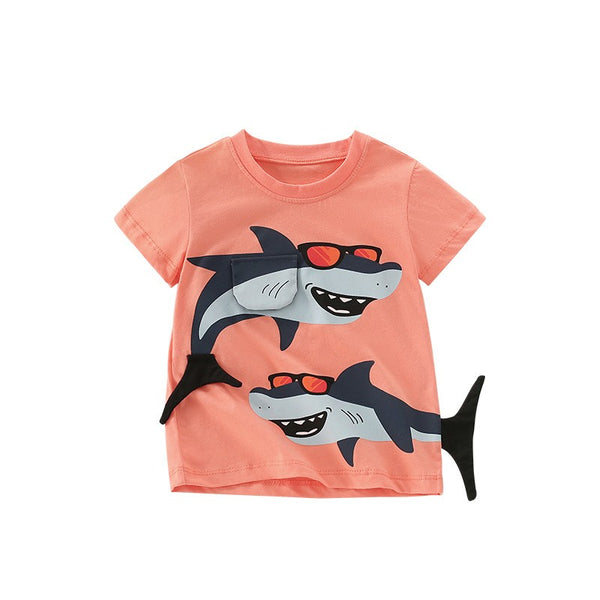 Shark Kids T-Shirt with 3D Tail & Sunglasses