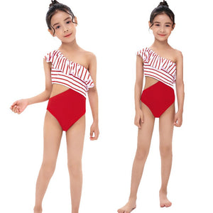 Red One-Shoulder Ruffle Swimsuit