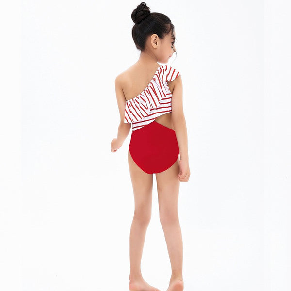 Red One-Shoulder Ruffle Swimsuit
