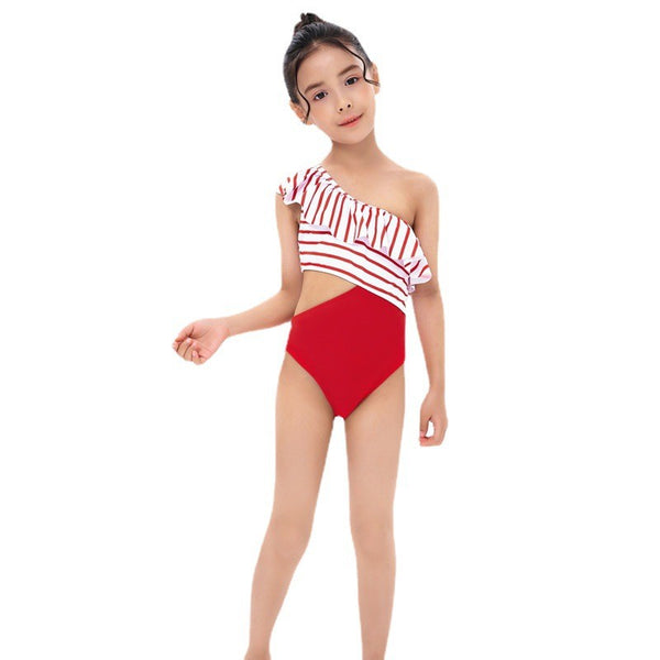 Red One-Shoulder Ruffle Swimsuit
