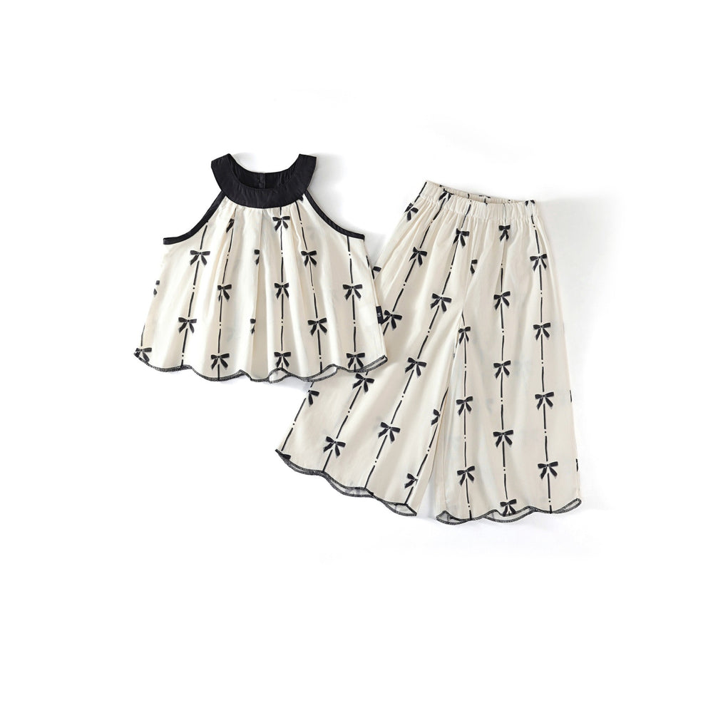 Toddler and Kids Girl Sleeveless Bow Print Outfit Set