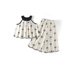 Toddler and Kids Girl Sleeveless Bow Print Outfit Set