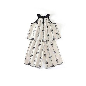 Toddler and Kids Girl Sleeveless Bow Print Outfit Set