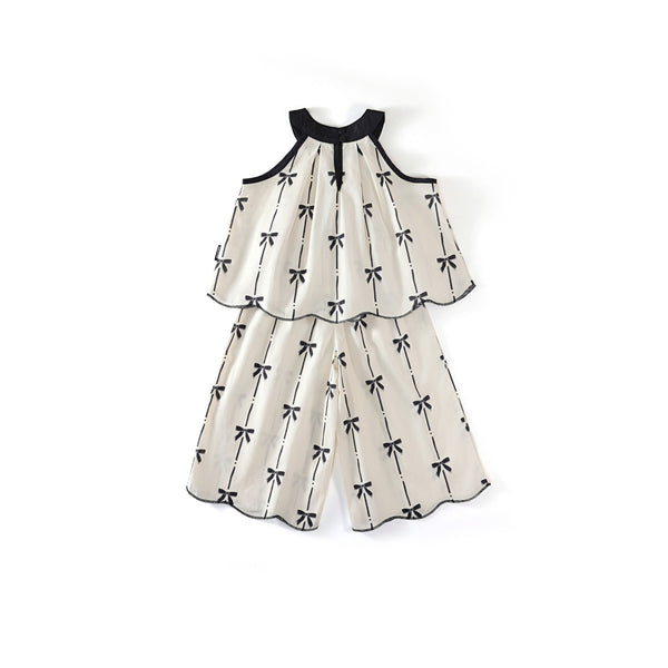 Toddler and Kids Girl Sleeveless Bow Print Outfit Set