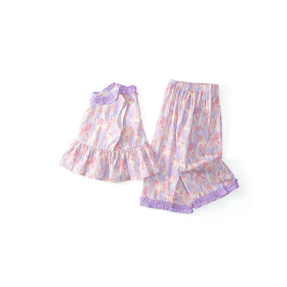 Toddler & Kids Girl Floral Sleeveless Top and Ruffle Hem Pants Set