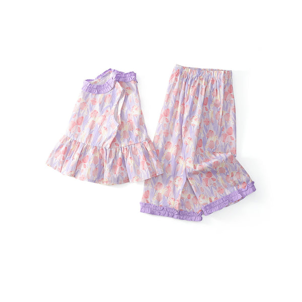 Toddler & Kids Girl Floral Sleeveless Top and Ruffle Hem Pants Set