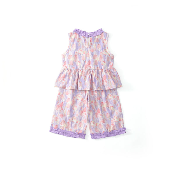 Toddler & Kids Girl Floral Sleeveless Top and Ruffle Hem Pants Set