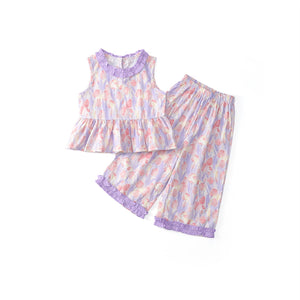 Toddler & Kids Girl Floral Sleeveless Top and Ruffle Hem Pants Set